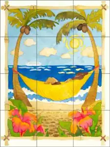 Mural de cerámica arte hamaca Robin Wethe Altman salpicadero de azulejos tropicales RWA053 - Imagen 1 de 2