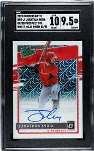2020 Donruss Optic Jonathan India WHITE MOJO PRIZM /99 SGC 9.5 w/10 AUTO RC - Picture 1 of 2