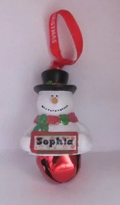 25404 SOPHIA NAME FROSTY SNOWMAN COLOUR BELL CHRISTMAS TREE DECORATION GIFT - Picture 1 of 6
