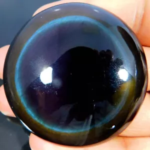 Piedra preciosa suelta cabujón redondo obsidiana ojo arco iris increíble natural 245,10 quilates - Imagen 1 de 3