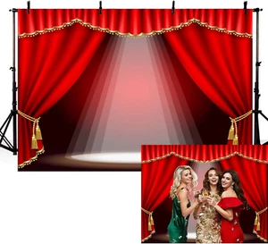 7X5Ft Theater Stage Backdrop Red Velvet Curtain Valance Interior Photography Bac - Picture 1 of 12