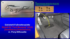 Fußmatten Platte Trittschutz Pedalbereich für Ford Mustang Edelstahl - Bild 1 von 1