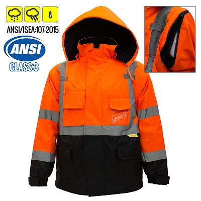 Men's Class 3 Hi-Vis Safety Bomber Jacket and Detachable sleeve -J8511/12 - Image 1 of 2