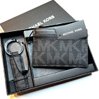 Nwt $100 Michael Kors Card Wallet + Key Chain Logo 86F2sgfd1b Gray Black Boxed