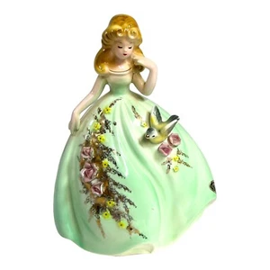 Vintage Josef Original Fantasia Series Girl in Green Dress Bird and Butterflies - Picture 1 of 7