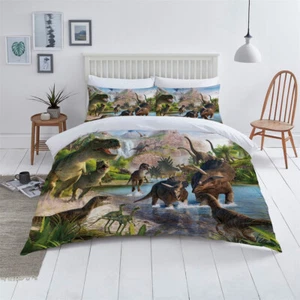 Dinosaur Bed Comforter Cover 3D Design Bedding Set Duvet Cover Queen Size - Picture 1 of 2