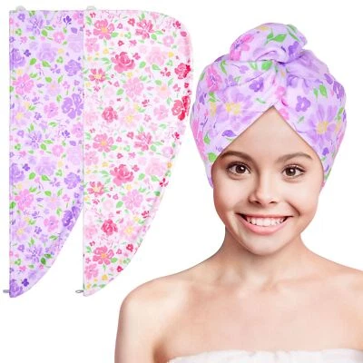 Microfiber Hair Towel Wrap for Kids 2 Pack Rapid Drying Hair Towel with Butto... - Image 1 of 4