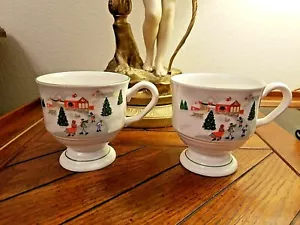 Rare SANGO "SILENT NIGHT" Christmas Footed Coffee/Tea/Eggnog Cups Set of Two (2) - Picture 1 of 11