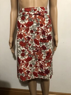 SPORTSCRAFT RED ORANGE STONE COTTON FLORAL STRAIGHT STRETCH SKIRT 10 NEW? RP$149 - image 1 of 4