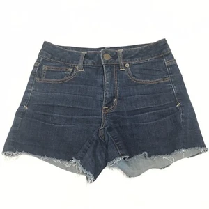 American Eagle taglia 6 pantaloncino donna sfilacciato blu scuro lavaggio taglio super elasticizzato - Foto 1 di 6