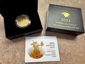 2021 American Gold Eagle 1 oz $50 Uncirculated UNC - BU COA & OGP - Picture 1 of 2