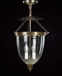Lampada a sospensione vintage tradizionale vetro trasparente campana vaso ottone antico - Foto 1 di 11