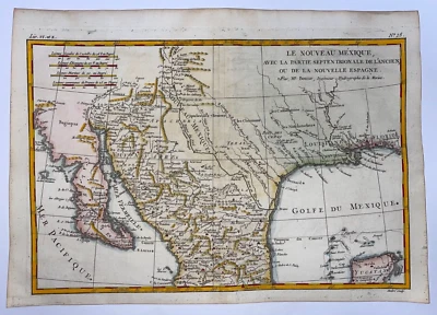 MAPA ANTIGUO RIGOBERT BONNE DEL SUR DE ESTADOS UNIDOS Y MÉXICO 1780 SIGLO XVIII Foto 1 de 4
