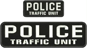 POLICE TRAFFIC UNIT EMBROIDERY PATCH 3X11 AND 2X5 HOOK ON BACK WHITE ON BLACK - Picture 1 of 2