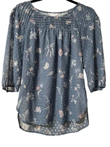 Lauren Conrad XS Floral Print Blouse With 3/4 Sleeves & Pleated Design - Picture 1 of 7