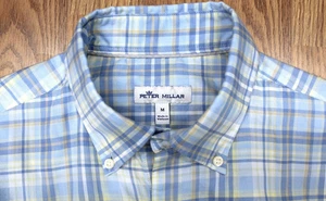 PETER MILLAR REGULAR FIT 100% COTTON SHIRT BLUE, YELLOW, TAN & WHITE MEDIUM, M - Picture 1 of 3