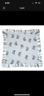 Aden + Anais Amelia Monkey Blue Issie Baby Blanket Satin Trim Security Lovey - Image 1 of 2