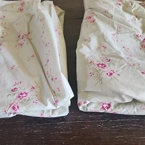 Vintage Paar 2 Gardinen Paneele Simply Shabby Chic Baby Grün Blumen Baumwolle Lasche - Bild 1 von 16