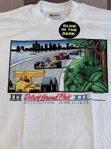 DETROIT GRAND PRIX MENS SHIRT XL VINTAGE *RARE “GLOW IN THE DARK” SINGLE STITCH - Picture 1 of 7