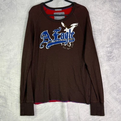 Camiseta De Colección Y2k American Eagle Manga Larga Para Hombre Talla L Marrón Gráfico Grunge Patinador Foto 1 de 4