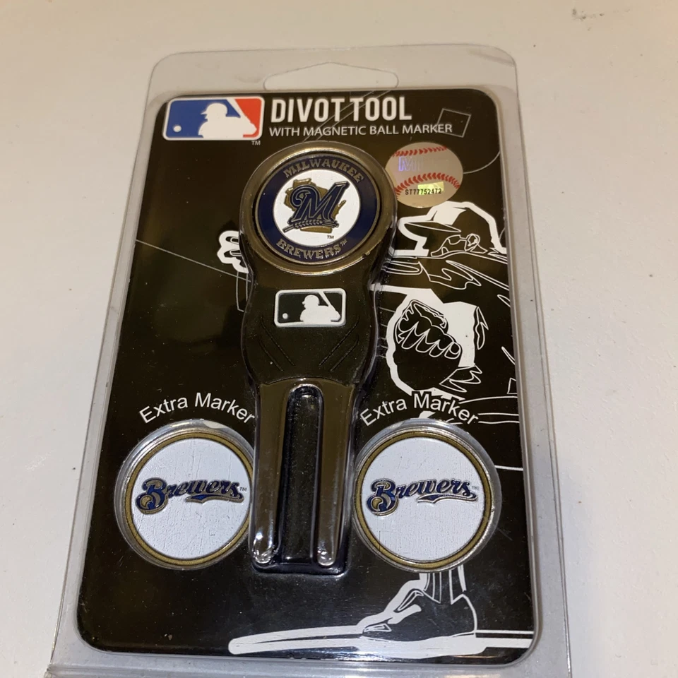Milwaukee Brewers MLB Team Golf Divot Tool with 3 Magnetic Ball Markers New - Image 1 of 4