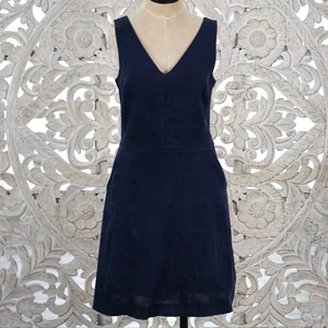 GAP Navy 100% Linen Women’s Dress 4 Tall V-Neck Sleeveless Midi w/ Side Pockets - Picture 1 of 7