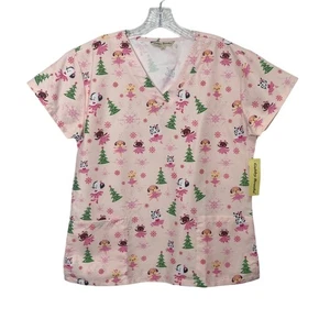 Gabby Brooke Holiday Scrub Top Womens Medium Pink New - Picture 1 of 9