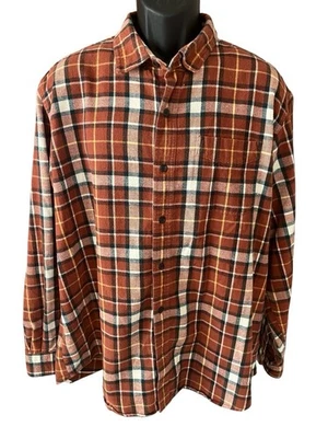 L.L. Bean Traditional Fit Flannel Shirt Men's XL Orange Black White Plaid LS - Image 1 of 4