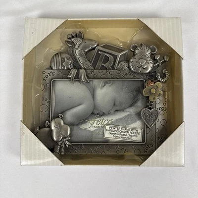 FETCO HOME DECOR BABY PEWTER PICTURE FRAME; HANGING CHARM ACCENT W ANIMALS - Image 1 of 4