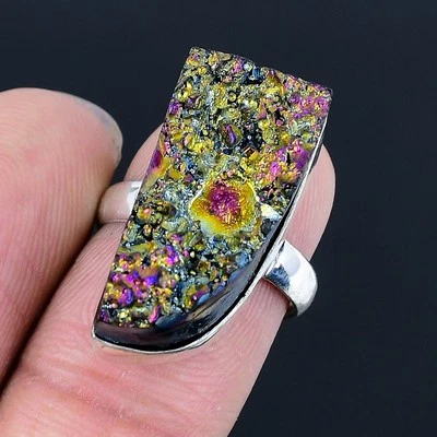Titanium Druzy 925 Silver Plated Handmade Ring of US Size 7 - Image 1 of 3