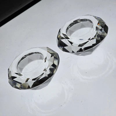Round Diamond Cut Crystal Tea Light Gem Candle Holders Votive Z Gallerie Set 2 - Image 1 of 4