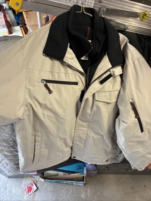 IZOD 运动夹克男式 Lg Tan N 黑色拉链带衬里二手状况良好 — 第 1/4 张图片