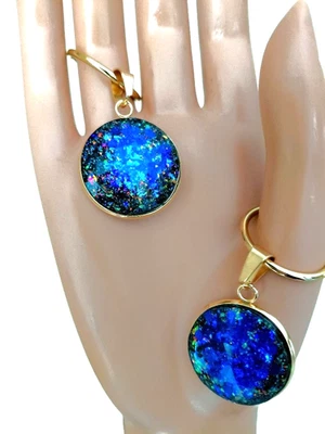 Pendientes de ópalo ópalos de resina azul cobalto 25 mm acero inoxidable 18 quilates GP Foto 1 de 4
