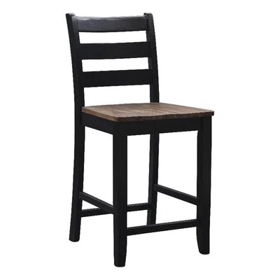 Linon Cain 2 Tone Wood Ladder Back 24.5" Counter Stool in Rustic Black - Image 1 of 4