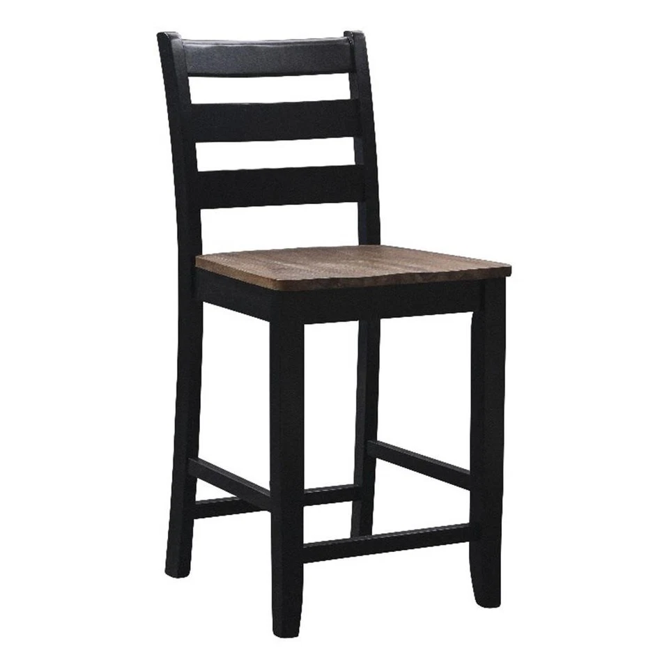 Linon Cain 2 Tone Wood Ladder Back 24.5" Counter Stool in Rustic Black - Image 1 of 4