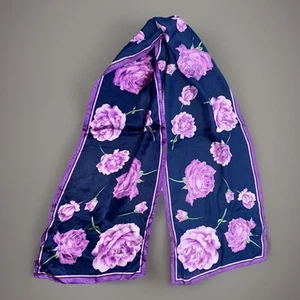 Anne Klein Blue & Purple Rose Floral 100% Silk Oblong Scarf NWT - Picture 1 of 3