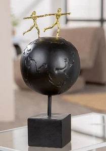Escultura Tierra Par Alrededor Del Mundo Resina Negra Dorada 15 X 15 X 33cm - Imagen 1 de 5