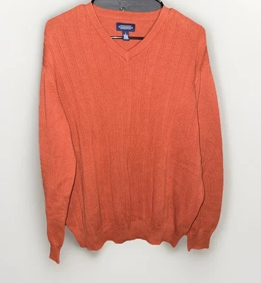 Vintage Consensus V Neck Sweater Men’s Large Orange Ribbed Tight Knit Hong Kong - Image 1 of 4