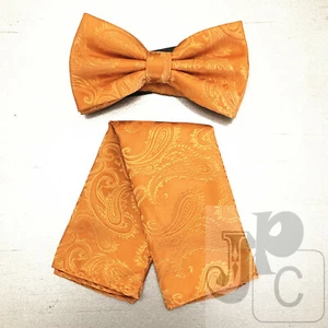 Orange Herren Paisley vorgebunden Schmetterling Design Fliege und Einstecktuch Taschentuch Set - Bild 1 von 1