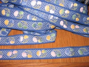 3 YARDS EMBROIDERED PASTEL FRUIT JACQUARD RIBBON TRIM SEWING CRAFTS 1" WIDE - Picture 1 of 1