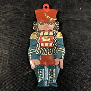 Enamel Nutcracker Pendant Christmas Ornament Blue Red Nut Cracker Vintage - Picture 1 of 9