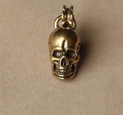 Chinese Collection Old Asian Antiques Pure Brass Skull Small Pendant • 6.95$