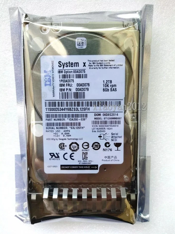 NEW IBM / LENOVO 00AD075 00AD076 00AD079 1.2TB 10K 6G SAS 2.5" Hard Drive - Image 1 of 4