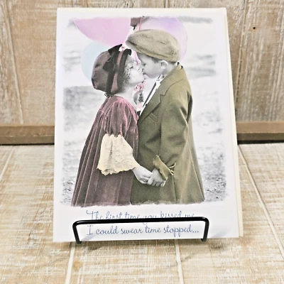 Anniversary Greeting Card First Kiss Balloons Vintage Photo Leanin Tree - Image 1 of 4