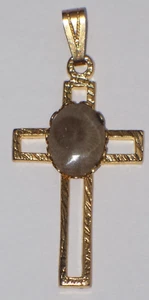 Vintage Gold Tone Petoskey Stone Cross Necklace Pendant - Imagen 1 de 2