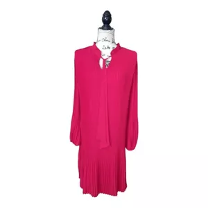 DKNY Women's Pink Long Sleeve Tie Neck Pleated Shift Dress size 12 - Picture 1 of 4