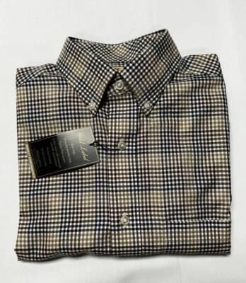 Roundtree Yorke Gold Label Men Shirt Small Button Non Iron Long Sleeve Brown - Image 1 of 4