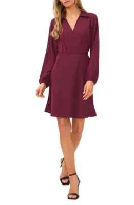 NEW Halogen Faux Wrap Dress Long Sleeve Women's Burgundy Size 3X — 第 1/4 张图片