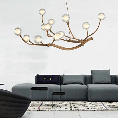 Lámpara Colgante Rama Madera 36W 110V Vidrio LED Lámpara Colgante Luz de Techo Foto 1 de 4