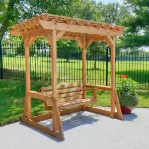 2-Person Outdoor All Cedar Wood Patio Porch Swing with Pergola Canopy 50 In. NEW - Picture 1 of 11